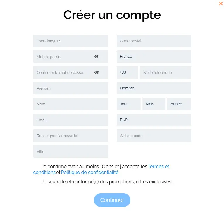 Processus d'inscription GOLDEN PANDA CASINO